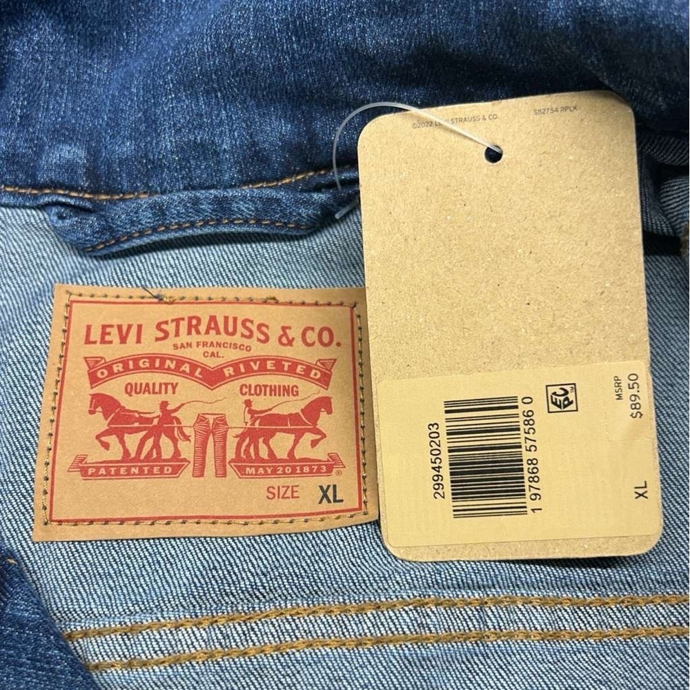 Levi's Original Trucker Jean Jacket Womens XL Medium Wash Blue Denim Cropped NWT - Picture 7 of 10